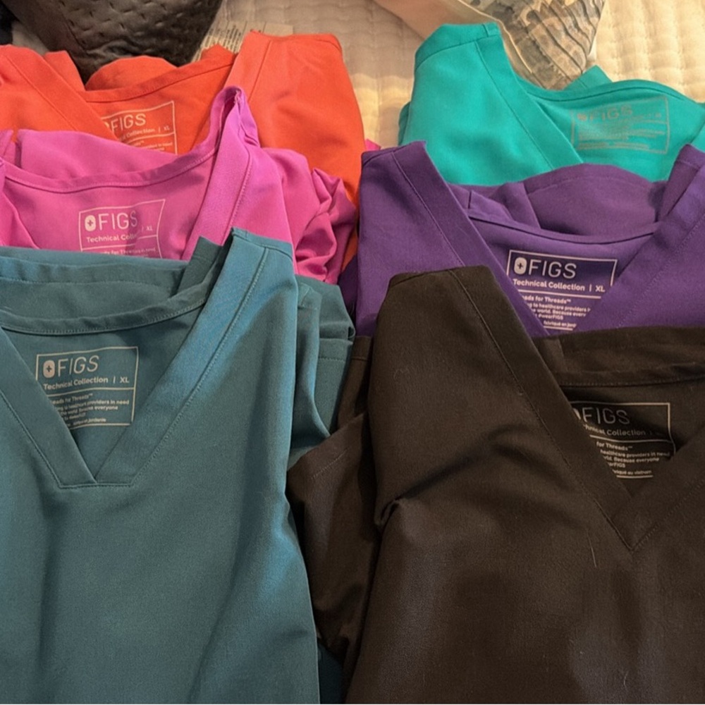 FIGS Women's V-Neck Scrub Tops — Teal, Purple, Pink, Orange, Black, Blue-Green